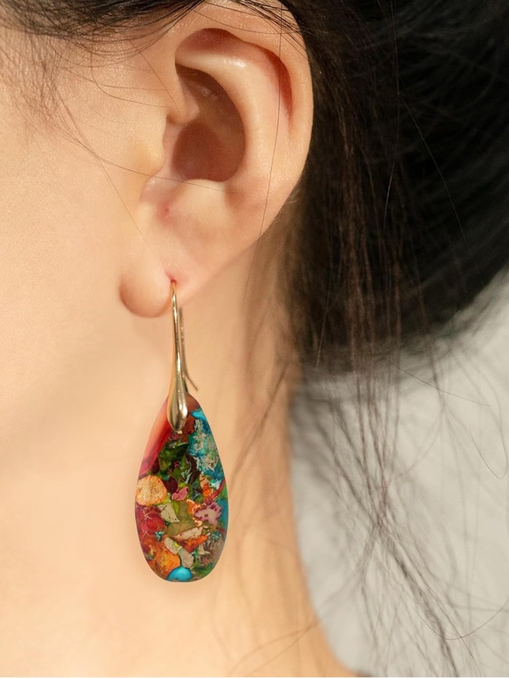 Multicolor Teardrop Natural Healing Stone Earrings NEW - Picture 4 of 5